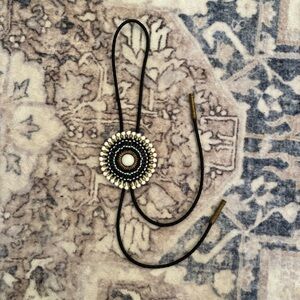 Vintage Bolo Tie Black and White Beaded Necklace